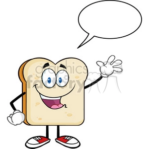 illustration cute bread slice cartoon character waving for greeting with speech bubble vector illustration isolated on white background
