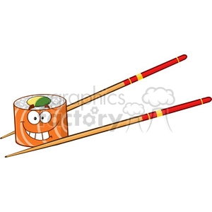 illustration smiling sushi roll cartoon mascot character with chopsticks vector illustration isolated on white