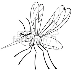 royalty free rf clipart illustration black and white mosquito cartoon character flying vector illustration isolated on white
