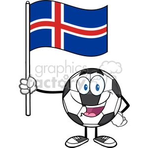 happy soccer ball cartoon mascot character holding a flag of iceland vector illustration isolated on white background