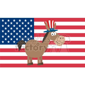 democrat donkey cartoon character with uncle sam hat over usa flag vector illustration flat design style isolated on white