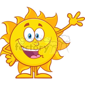 happy sun cartoon mascot character waving for greeting vector illustration isolated on white background