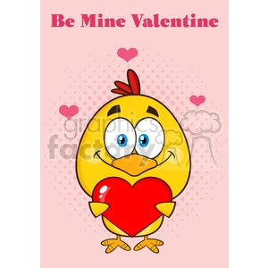 9171 cute yellow chick cartoon character holding a valentine love heart vector illustration isolated greeting card