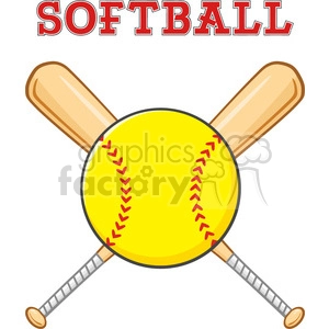 yellow softball over crossed bats logo design vector illustration with text isolated on white background