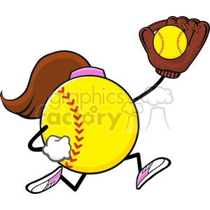 softball faceless girl player cartoon mascot character running with glove and ball vector illustration isolated on white background