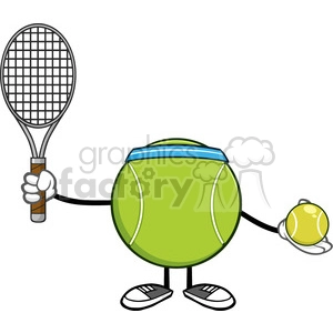 tennis ball faceless player cartoon mascot character holding a tennis ball and racket vector illustration isolated on white background