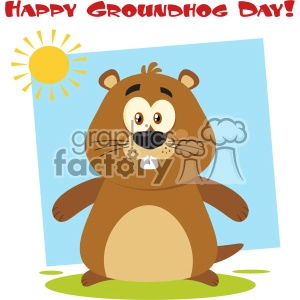 Cute Marmot Cartoon Character Vector Flat Design With Background And Text Happy Groundhog Day