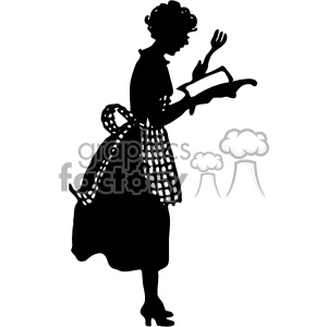 vintage silhouette of wife cooking from a cookbook vector vintage 1900 vector art GF