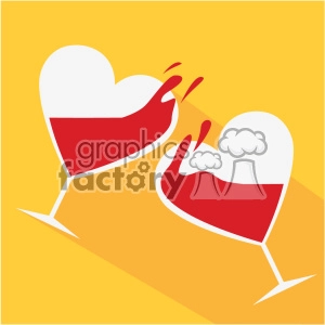 heart shaped glass with wine cheers vector art flat design