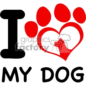 10706 Royalty Free RF Clipart Red Heart Paw Print With Claws And Dog Head Silhouette Logo Design Vector With Text I love My Dog