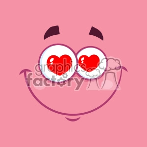 10870 Royalty Free RF Clipart Smiling Love Cartoon Funny Face With Hearts Eyes And Expression Vector With Pink Background