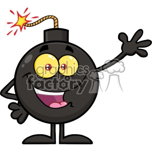 10778 Royalty Free RF Clipart Happy Funny Bomb Cartoon Mascot Character Waving For Greeting Vector Illustration