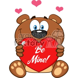 10679 Royalty Free RF Clipart Smiling Brown Teddy Bear Cartoon Mascot Character Holding A Valentine Love Heart With Text Be Me Vector Illustration