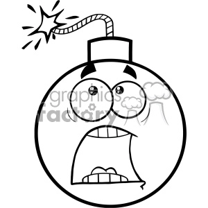 10821 Royalty Free RF Clipart Black And White Funny Bomb Face Cartoon Mascot Character With Expressions A Panic Vector Illustration