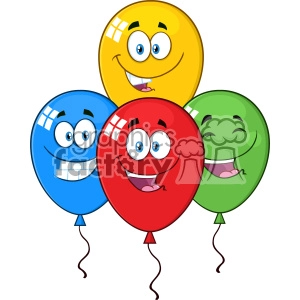 10774 Royalty Free RF Clipart Happy Four Colorful Balloons Cartoon Mascot Character With Expressions Vector Illustration