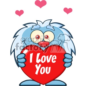 10652 Royalty Free RF Clipart Cute Little Yeti Cartoon Mascot Character Holding A Valentine Love Heart Vector With Text I love You