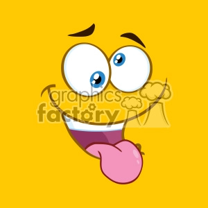 10897 Royalty Free RF Clipart Mad Cartoon Square Emoticons With Crazy Expression And Protruding Tongue Vector With Yellow Background