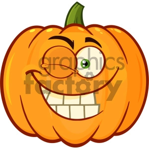Smiling Orange Pumpkin Vegetables Cartoon Emoji Face Character With Winking Expression
