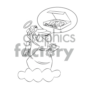 black and white cartoon angel ordering pizza