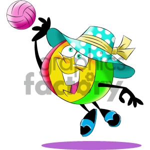 cartoon beach ball character playing volleyball