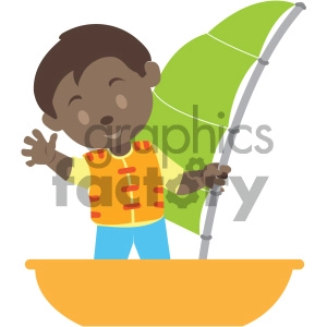 african american boy on a boat vector illustration