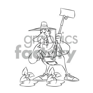 black and white cartoon farmer happy to see water royalty free vector art