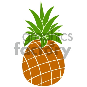 Royalty Free RF Clipart Illustration Pineapple Fruit With Green Leafs Silhouette Simple Flat Design. Vector Illustration Isolated On White Background