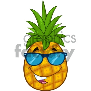 Royalty Free RF Clipart Illustration Smiling Pineapple Fruit With Green Leafs And Sunglasses Cartoon Mascot Character Design Vector Illustration Isolated On White Background