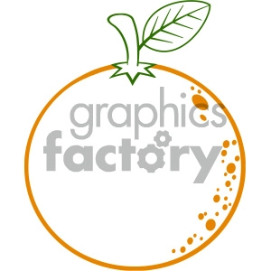 Royalty Free RF Clipart Illustration Orange Fresh Fruit With Green Leaf Cartoon Lines Drawing Vector Illustration Isolated On White Background