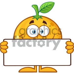 Royalty Free RF Clipart Illustration Funny Orange Fruit Cartoon Mascot Character Holding A Blank Banner Vector Illustration Isolated On White Background