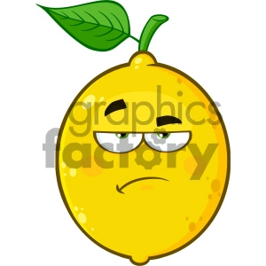 Royalty Free RF Clipart Illustration Grumpy Yellow Lemon Fruit Cartoon Emoji Face Character With Sadness Expression Vector Illustration Isolated On White Background