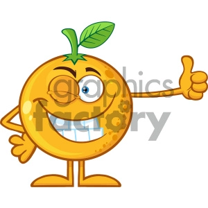 Royalty Free RF Clipart Illustration Winking Orange Fruit Cartoon Mascot Character Giving A Thumb Up Vector Illustration Isolated On White Background