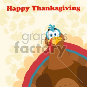 Thanksgiving Turkey Bird Cartoon Mascot Character Peeking From A Corner Vector Illustration Flat Design Over Background With Autumn Leaves And Text Happy Thanksgiving