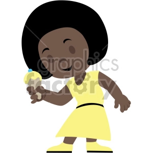 cartoon african american girl eating ice cream cone