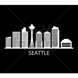 seattle skyline vector design with label on black background