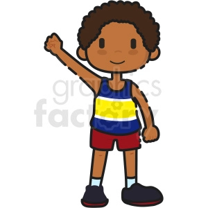 cartoon African American boy holding arm up vector clipart