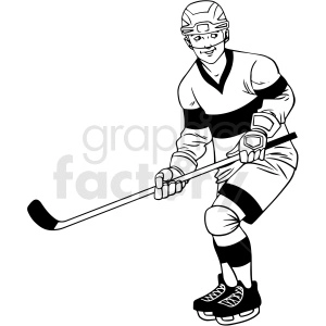 black and white hockey player waiting for puck clipart design