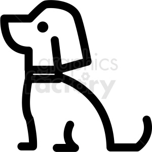 The clipart image shows a black and white outline drawing of a puppy dog. The puppy appears to be sitting down and facing forward, with its tail curved slightly upwards. It is a simplified representation of a young canine commonly kept as a pet.
