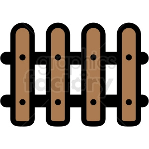The clipart image shows a brown picket fence with round tops, commonly used to surround residential properties. It is an icon representing a fence.