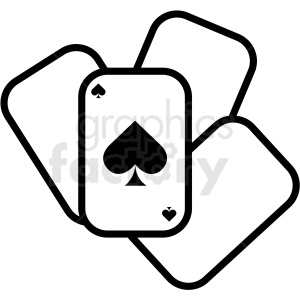 The clipart image shows an icon of four playing cards - three faced down and the other showing the ace of spades. The image likely represents games that can be played with playing cards, such as solitaire or other card games.

