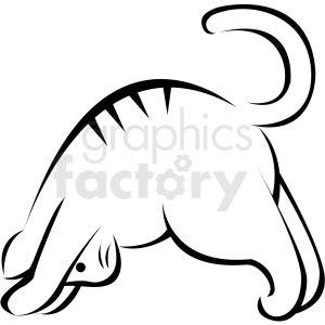 black and white cartoon cat doing yoga downward facing dog pose vector