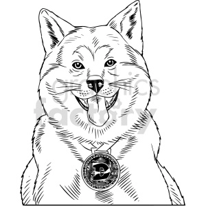 black and white dogecoin dog vector graphic
