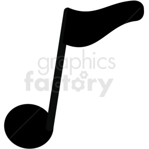 The clipart image shows a black and white vector design of an eighth note, which is a musical symbol commonly used in sheet music to represent a specific type of musical note. The image has a stylized appearance and is suitable for use in various design projects related to music.
