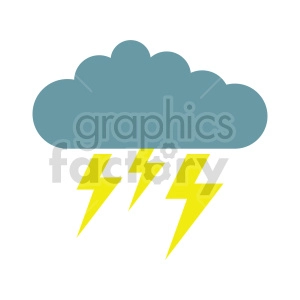 The clipart image shows a stylized lightning bolt with jagged edges, positioned within a white circle. The background of the circle is a dark blue storm cloud with white highlights and shadows, suggesting a thunderstorm or other weather event associated with lightning strikes. Overall, the image represents a visual icon for lightning storm or inclement weather conditions.
