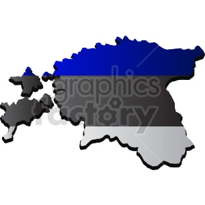 The image depicts a stylized map of Estonia, with the design of the national flag of Estonia superimposed on it. The Estonian flag consists of three horizontal stripes: the top stripe is blue, the middle stripe is black, and the bottom stripe is white.