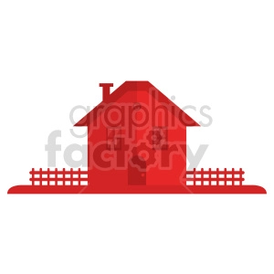 red house with picket fence vector clipart