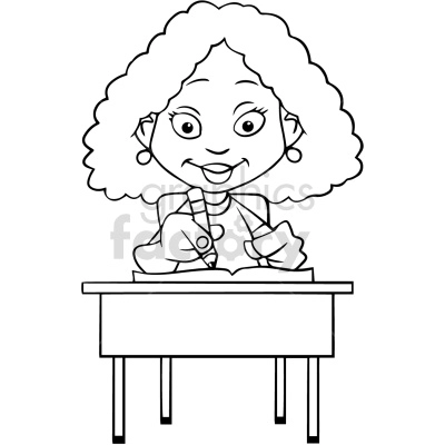 black and white african american female student sitting at classroom desk vector
