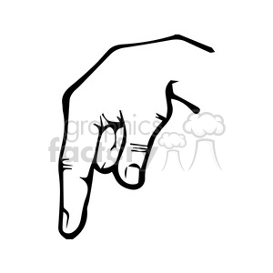 The clipart image depicts a hand gesture representing the letter 'Q' in American Sign Language (ASL). The hand is oriented with the palm facing the viewer, the thumb is touching the fingertips, and the index finger is extended downward to form the letter.