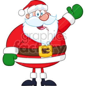 Happy Santa Claus Cartoon Mascot Character Waving Hand Drawing Vector Illustration Isolated On White Background