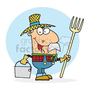 farmer holding a pitchfork and pale 